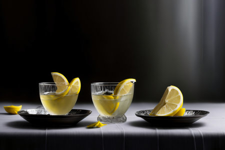 Three Glasses Of Lemonade Sit On A Table. Generative AIの素材