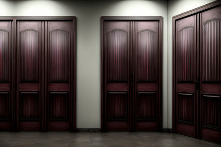 A Row Of Wooden Doors In A Room. Generative AIの素材