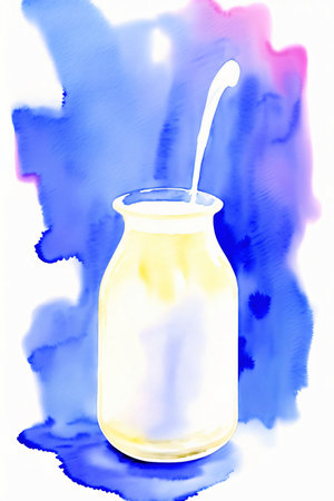 A Painting Of A Jar With A Spoon In It. Generative AIの素材