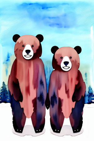 Two Brown Bears Standing Next To Each Other In The Snow. Generative AIの素材