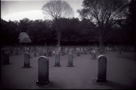 A Black And White Photo Of A Cemetery. Generative AIの素材