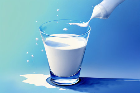 A Glass Of Milk Being Poured Into It. Generative AIの素材