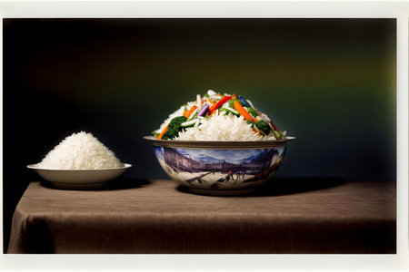 A Bowl Of Rice And A Bowl Of Rice On A Table. Generative AIの素材