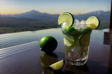A Close Up Of A Drink With Limes On A Table. Generative AIの素材