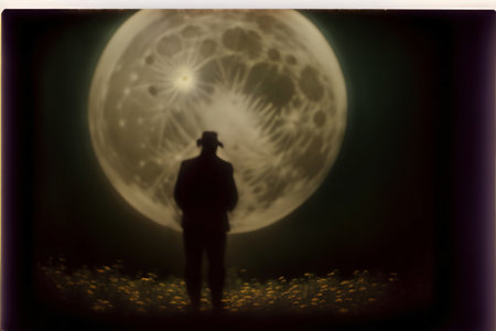 A Man Standing In Front Of A Full Moon. Generative AIの素材