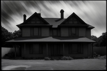 A Black And White Photo Of A Large House. Generative AIの素材