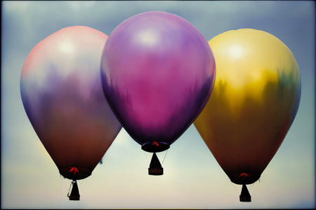 A Group Of Balloons Floating In The Air. Generative AIの素材
