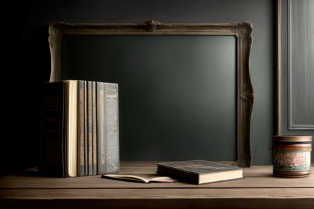 A Couple Of Books Sitting On Top Of A Wooden Table. Generative AIの素材