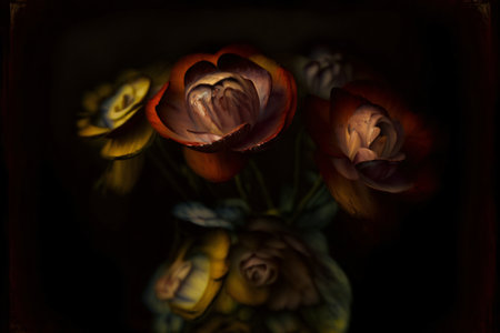 A Painting Of Three Flowers In A Vase. Generative AIの素材