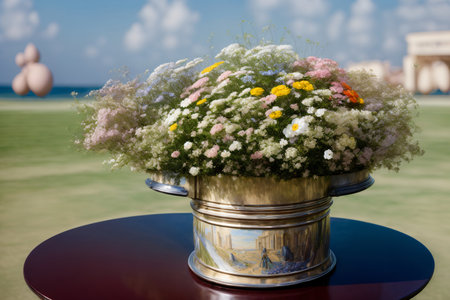 A Flower Pot Sitting On Top Of A Table. Generative AIの素材