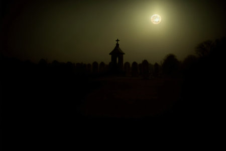 A Black And White Photo Of A Church At Night. Generative AIの素材