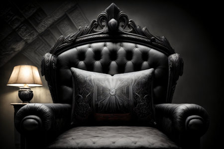 A Chair With A Pillow On It Next To A Lamp. Generative AIの素材