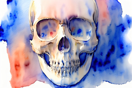 A Watercolor Painting Of A Skull On A White Background. Generative AIの素材