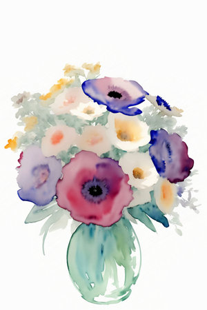 A Watercolor Painting Of A Bouquet Of Flowers. Generative AIの素材