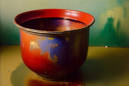 A Red And Blue Bowl Sitting On Top Of A Table. Generative AIの素材
