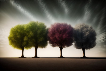 A Group Of Four Trees Standing Next To Each Other. Generative AIの素材