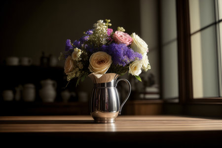A Vase Filled With Flowers Sitting On Top Of A Wooden Table. Generative AIの素材