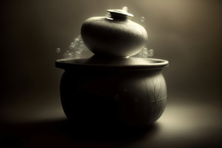 A Black And White Photo Of A Vase. Generative AIの素材