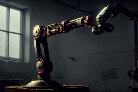 A Robot Standing On Top Of A Wooden Table. Generative AIの素材