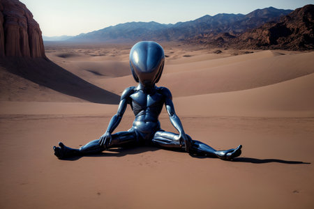 A Person Sitting In The Middle Of A Desert. Generative AIの素材