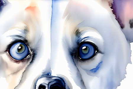 A Close Up Of A Dog'S Face With Blue Eyes. Generative AIの素材