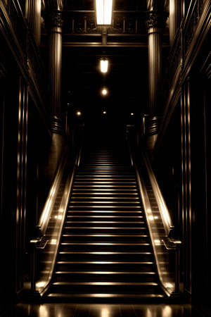 A Set Of Stairs Leading Up To A Building. Generative AIの素材
