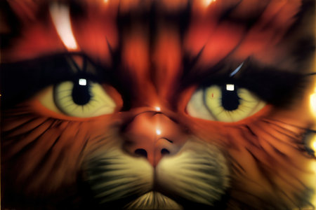 A Close Up Of A Cat'S Face With Yellow Eyes. Generative AIの素材