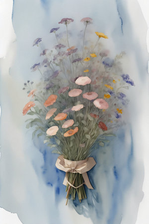 A Watercolor Painting Of A Bouquet Of Flowers. Generative AIの素材