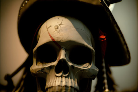 A Close Up Of A Skull Wearing A Pirate Hat. Generative AIの素材