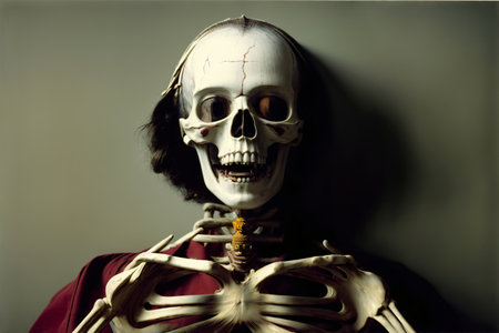 A Skeleton Dressed In A Costume Holding A Piece Of Food. Generative AIの素材