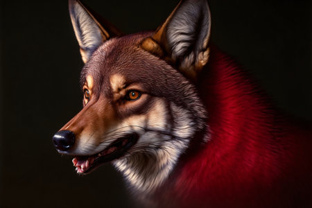 A Close Up Of A Dog'S Face On A Black Background. Generative AIの素材