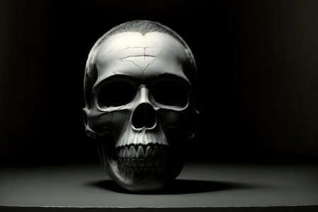 A Black And White Photo Of A Human Skull. Generative AIの素材