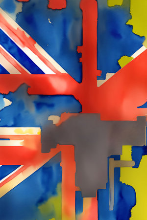 A Painting Of A British Flag On A Yellow And Blue Background. Generative AIの素材