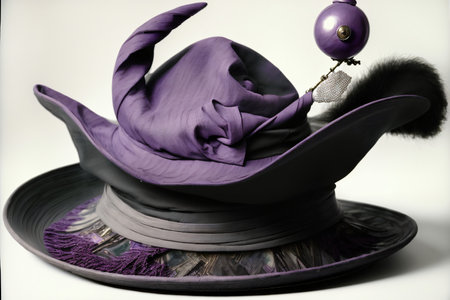 A Purple Hat Sitting On Top Of A Black Plate. Generative AIの素材