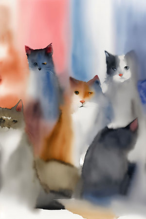 A Group Of Cats Sitting Next To Each Other. Generative AIの素材