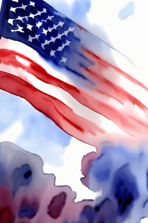 A Painting Of An American Flag And A Blue Sky. Generative AIの素材