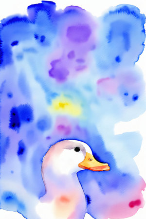 A Watercolor Painting Of A Duck On A White Background. Generative AIの素材