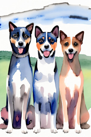 A Group Of Three Dogs Sitting Next To Each Other. Generative AIの素材