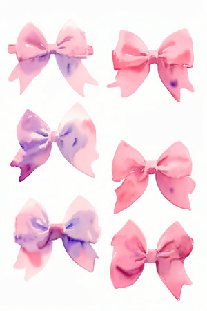 A Group Of Pink And Purple Bows On A White Background. Generative AIの素材