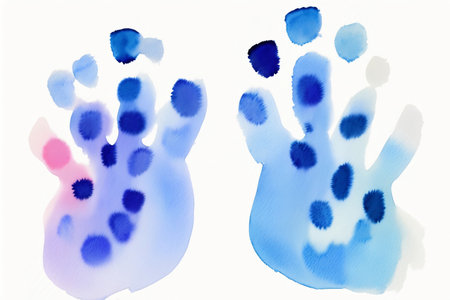A Pair Of Blue And White Hand Prints On A White Background. Generative AIの素材