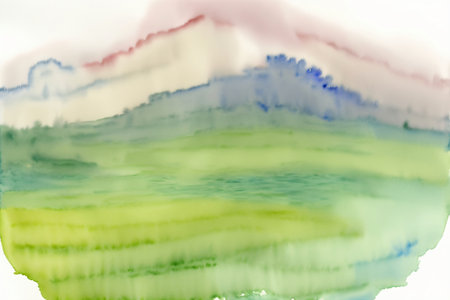 A Painting Of Green, Blue, And White Lines. Generative AIの素材