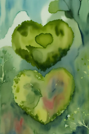 A Painting Of A Heart In The Middle Of Water. Generative AIの素材