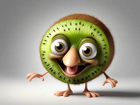 A Kiwi Cartoon Character Making A Funny Face. Generative AIの素材