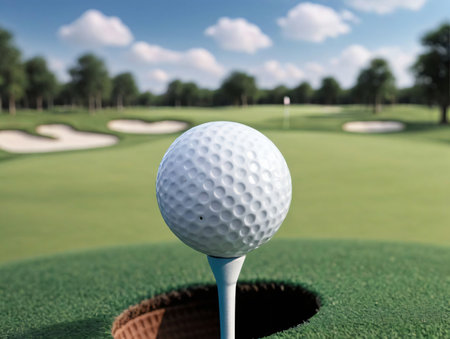 A Close Up Of A Golf Ball On A Tee. Generative AIの素材