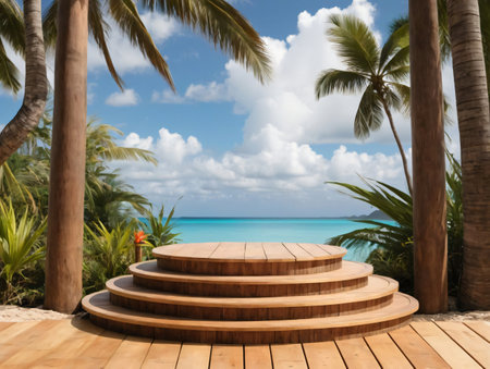 A Set Of Steps Leading To A Tropical Beach. Generative AIの素材