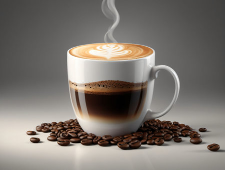 A Cup Of Coffee Sitting On Top Of A Pile Of Coffee Beans. Generative AIの素材