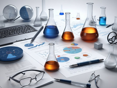 A Table Topped With Test Tubes Filled With Liquid. Generative AIの素材