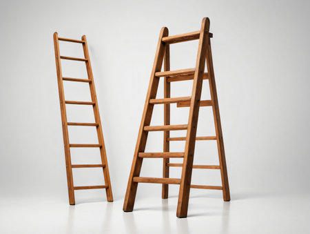 Two Wooden Ladders Standing Next To Each Other. Generative AIの素材