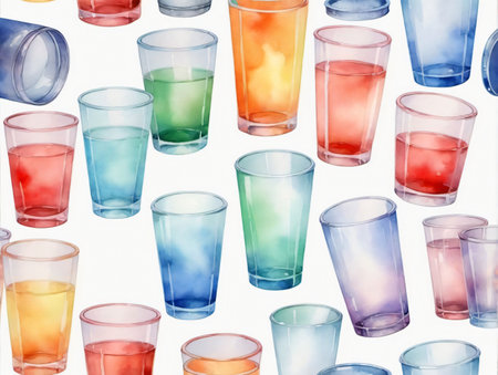A Group Of Different Colored Glasses Sitting Next To Each Other. Generative AIの素材