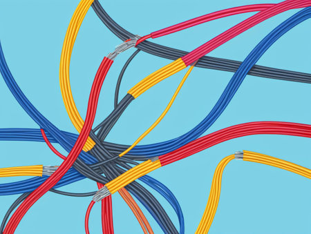 A Picture Of A Bunch Of Wires On A Blue Background. Generative AIの素材